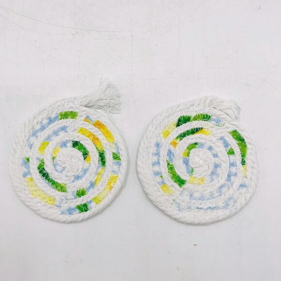 Rope Car Coasters Boho Yellow Lemonade One Set of 2 For Car Cup Holders - Picture 3 of 4